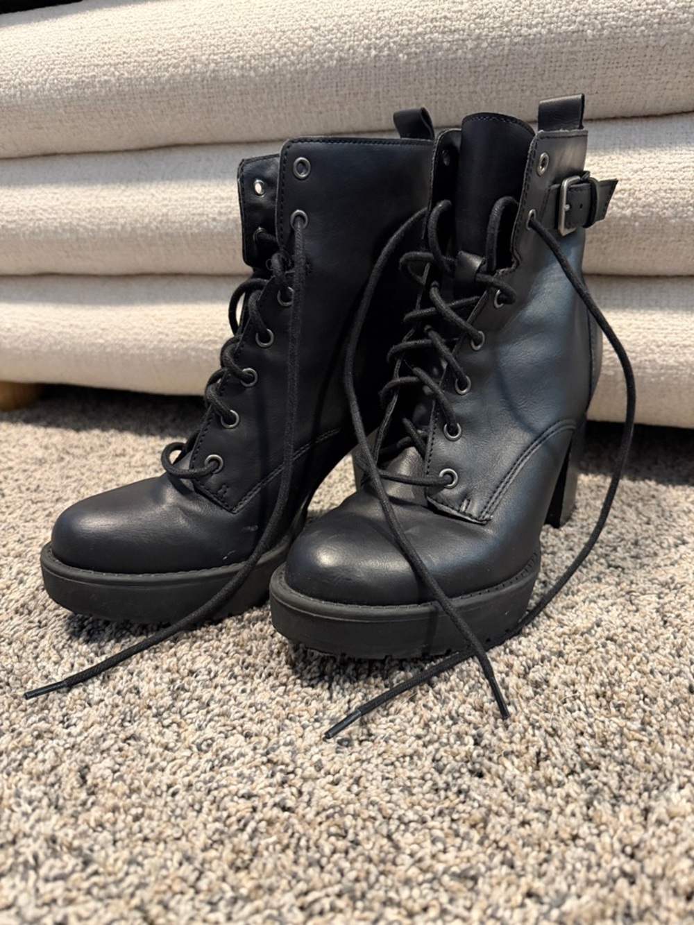 Lace-Up Platform Ankle Boots in Black